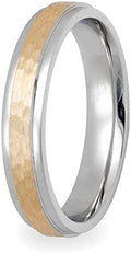 LTB Jewelry 10K, 14K, 18K Solid White Gold and Yellow Gold Hammered Two Tone Wedding Band for Women and Men | 4mm Wide | Handmade Wedding Rings Sets for His and Hers (Size 4-13)'