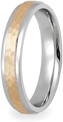 LTB Jewelry 10K, 14K, 18K Solid White Gold and Yellow Gold Hammered Two Tone Wedding Band for Women and Men | 4mm Wide | Handmade Wedding Rings Sets for His and Hers (Size 4-13)'