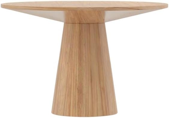 Alpine Furniture Brown Round Dining Table 47 Inches, Natural Finish, Tapered Pedestal Base, Solid Rubberwood Mindi Veneer, Seats 4 for Small Kitchen