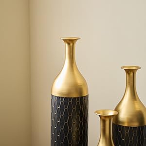 Floor Metal Decorated Vases Set of 3 for Gorgeous Home Decoration Large Glazed Metal Vases (Matte Black)