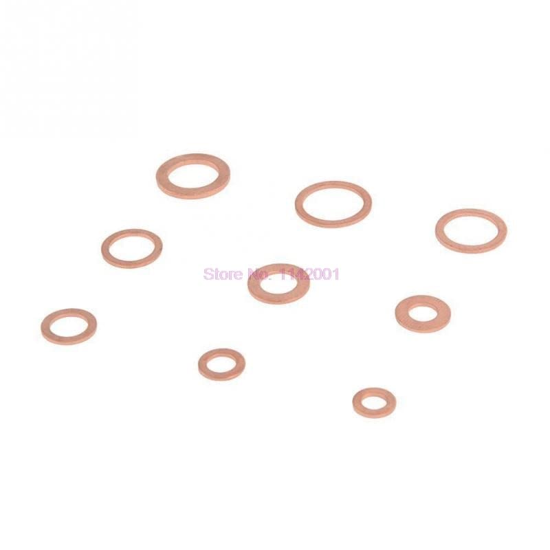 10Set 200pcs/set Copper Washer Gasket Nut and Bolt Set Flat Ring Seal Assortment Kit with Box //M8/M10/M12/M14 for Sump Plugs