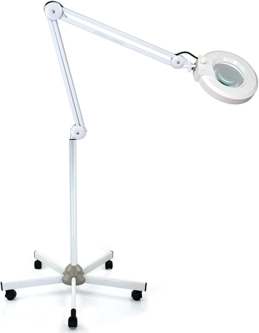 Magnifying Glass,5X LED Beauty Magnifying Floor Lamp with 5 Wheels Rolling Base, Dimmable, Adjustable Arm Lighted Magnifier for Reading, Crafts & Pro Tasks