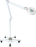 Magnifying Glass,5X LED Beauty Magnifying Floor Lamp with 5 Wheels Rolling Base, Dimmable, Adjustable Arm Lighted Magnifier for Reading, Crafts & Pro Tasks
