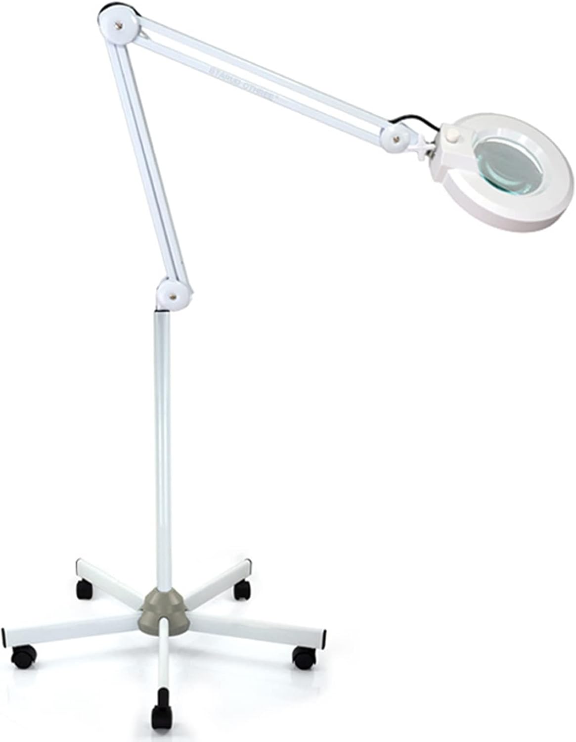 Magnifying Glass,5X LED Beauty Magnifying Floor Lamp with 5 Wheels Rolling Base, Dimmable, Adjustable Arm Lighted Magnifier for Reading, Crafts & Pro Tasks