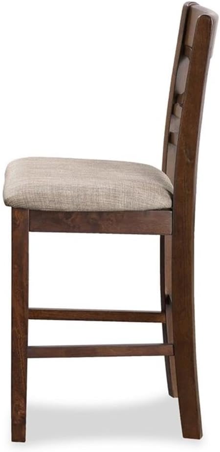 Pemberly Row 5-Piece Solid Wood Counter Height Dining Set, 42' Round Table, Brown Finish, Includes 4 Chairs with Padded Seats, Contemporary Style for Kitchen or Dining Room