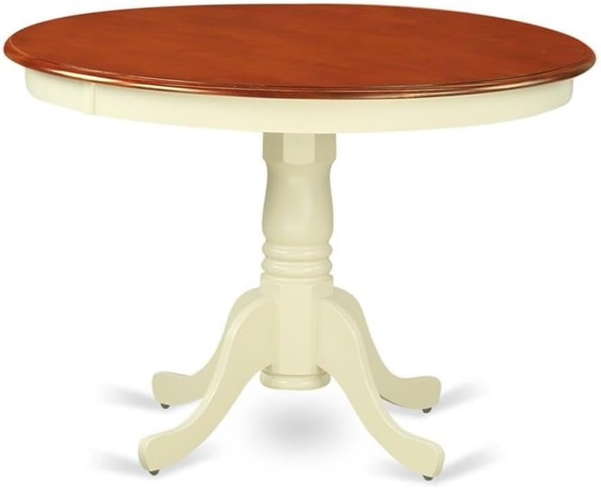East West Furniture HLKE5-BMK-W 5 Piece Kitchen Table Set for 4 Includes a Round Dining Table with Pedestal and 4 Dining Room Chairs, 42x42 Inch, Buttermilk & Cherry