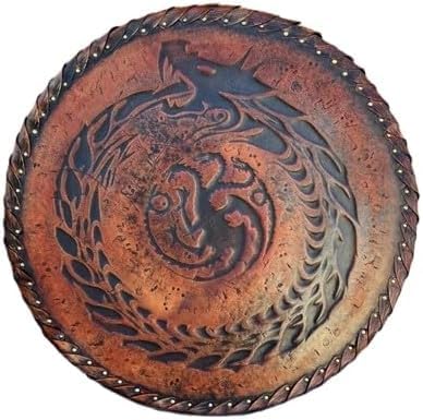 Medieval Dragon Shield, 22 Inch Decorative Leather Covered Wood Wall Shield, Round, Fantasy Home Decor Shield