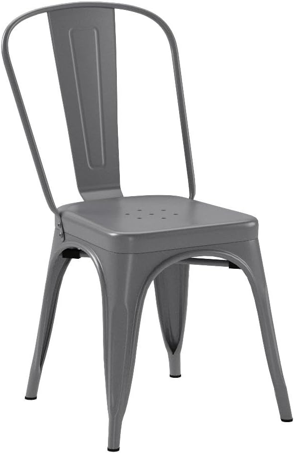 Amazon Basics Metal Dining Chairs, Easy to Assemble, Indoor/Outdoor, Stackable, 330-Pound Capacity, Dark Gray, 4-Pack, 20.1 x 17.1 x 33.5 inches