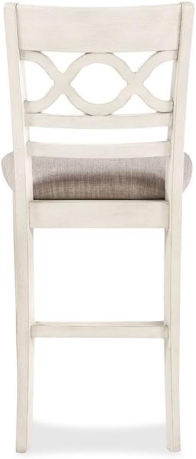 Pemberly Row 5-Piece Solid Wood Counter Dining Set, 42 in Round Table and Chairs, Two-Tone Brown/White Finish, Mindy Wood with Storage Shelves, Padded Seats, Farmhouse Style Kitchen or Dining Room