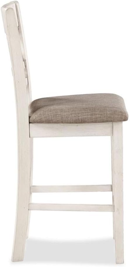 Pemberly Row 5-Piece Solid Wood Counter Dining Set, 42 in Round Table and Chairs, Two-Tone Brown/White Finish, Mindy Wood with Storage Shelves, Padded Seats, Farmhouse Style Kitchen or Dining Room