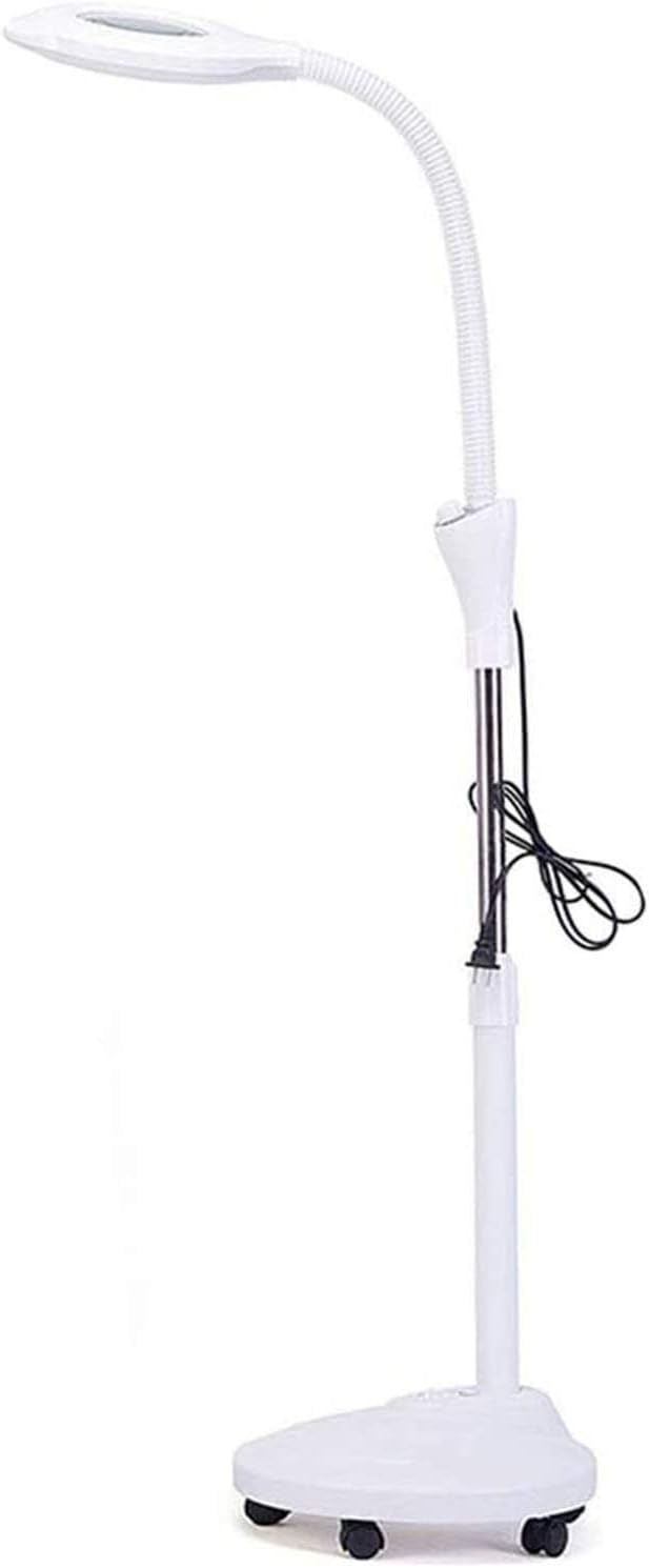 Magnifying Glass,LED Floor Standing Magnifying Lamp, Lamp, with Rolling Floor Stand Magnifier Floor Cold Light Magnifier for Embroidery Adjustable Arm Adjustable Beauty Salon