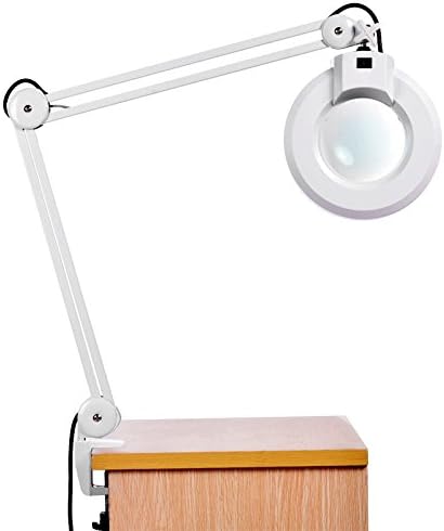 LED Desk Lamp - BANGWEIER 8X Magnifying Desk Table Clamp Lamp Mount Magnifier Light Glass Lens Adjustable LED Lighting