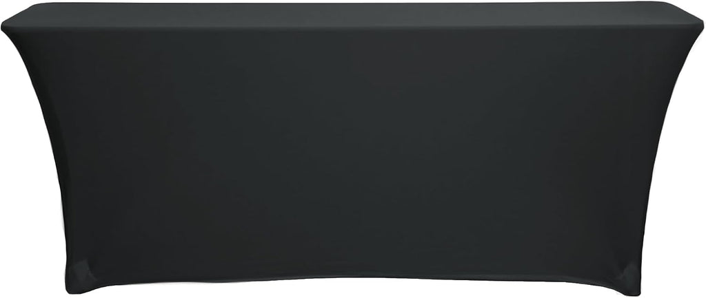 YOUR CHAIR COVERS - 6 Ft x 18 Inches Black Spandex Open Back Rectangular Training Tablecloth, Fitted Stretch Table Cover - Pack of 10