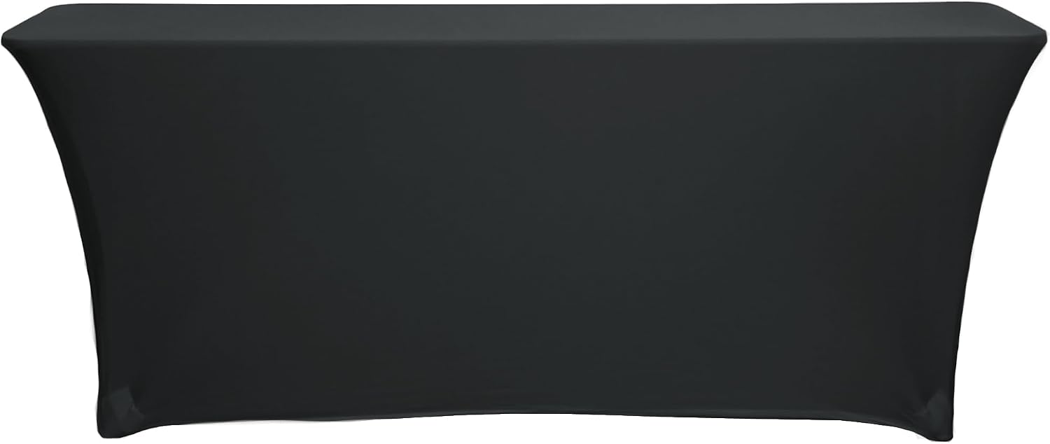YOUR CHAIR COVERS - 6 Ft x 18 Inches Black Spandex Open Back Rectangular Training Tablecloth, Fitted Stretch Table Cover - Pack of 10