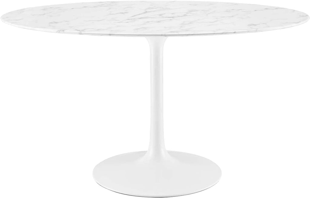 Modway Lippa 54' Oval-Shaped Mid-Century Modern Dining Table with Artificial Marble Top and White Base