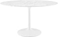 Modway Lippa 54' Oval-Shaped Mid-Century Modern Dining Table with Artificial Marble Top and White Base