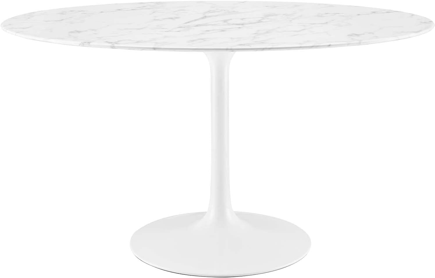 Modway Lippa 54' Oval-Shaped Mid-Century Modern Dining Table with Artificial Marble Top and White Base