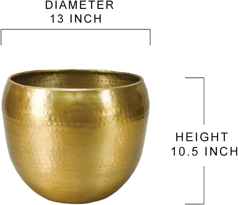 Serene Spaces Living Brass-Look Aluminum Cachepot: Handcrafted in India, Elegant Wedding & Home Decor, Vintage Planter for Indoor Plants, Flowers, Table Centerpieces, Small, 13' Diameter & 10.5' Tall