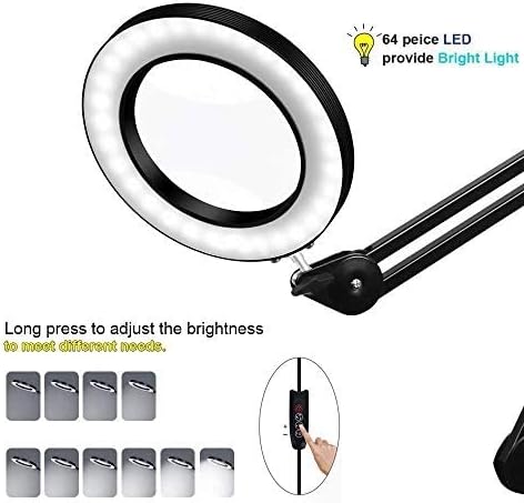 Magnifying Glasses Magnifier Desktop Magnifying Lamp with Clamp Dimmable Glass Light Lens Adjustable Swivel Arm Robust Base High Clarity for Sewing magnifiers The New