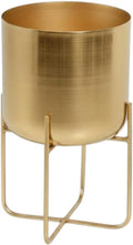 Serene Spaces Living Modern Mid‑Century Metal Indoor Planter with Stand, Gold Planter Pot for Houseplants & Indoor Plants – Living Room, Kitchen & Office, 7.25' Diameter & 13' Tall