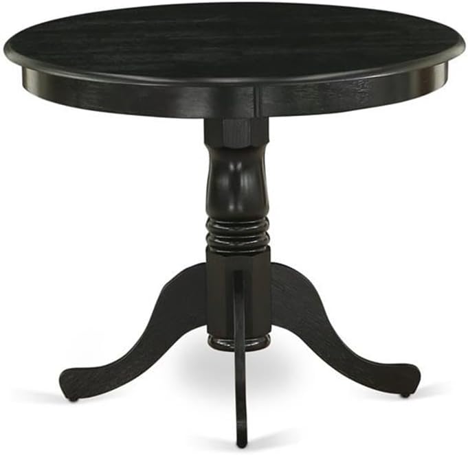 East West Furniture ANT-ABK-TP Antique Dining Room Table - a Round kitchen Table Top with Pedestal Base, 36x36 Inch, Wirebrushed Black