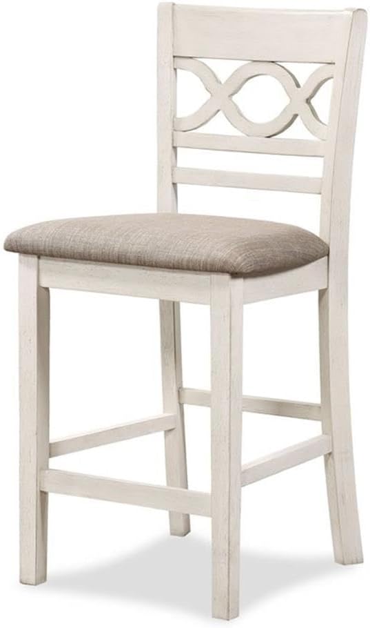 Pemberly Row 5-Piece Solid Wood Counter Dining Set, 42 in Round Table and Chairs, Two-Tone Brown/White Finish, Mindy Wood with Storage Shelves, Padded Seats, Farmhouse Style Kitchen or Dining Room