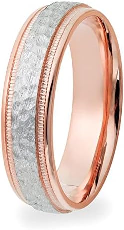 LTB Jewelry 10K, 18K Solid Yellow Gold, Rose Gold and Platinum Two Tone Hammered Milgrain Wedding Band for Women and Men | 6mm Wide | Handmade Wedding Rings Sets for His and Hers (Size 4-13)'