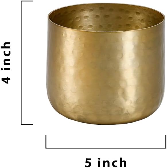 Serene Spaces Living Antique Brass Look Gold Hammered Pots: Stylish Indoor Planter, Decorative Accent for Potted Plants, Gold Flower Vase for Wedding, Extra Small, Set of 12