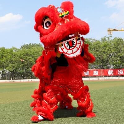 14 Inch Double Lion Dance Mascot Costume Chinese Traditional Dragon Lion Dance for 15+ Age Party Carnival Festivall(Pink)