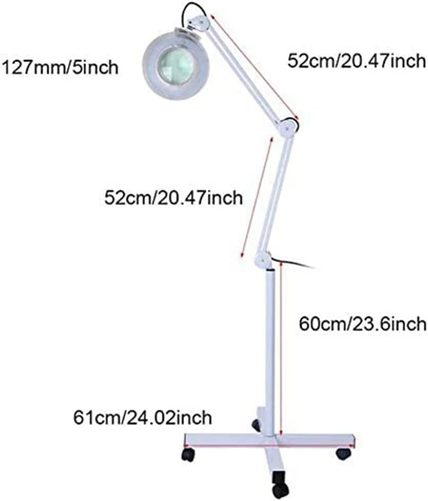 Magnifying Glass,Beauty Magnifying Lamp LED Floor Lamp with 4 Wheels Rolling Base and Adjustable Arm Lighted Magnifier for Reading, Crafts, Sewing, Close Work, Beauty Salon