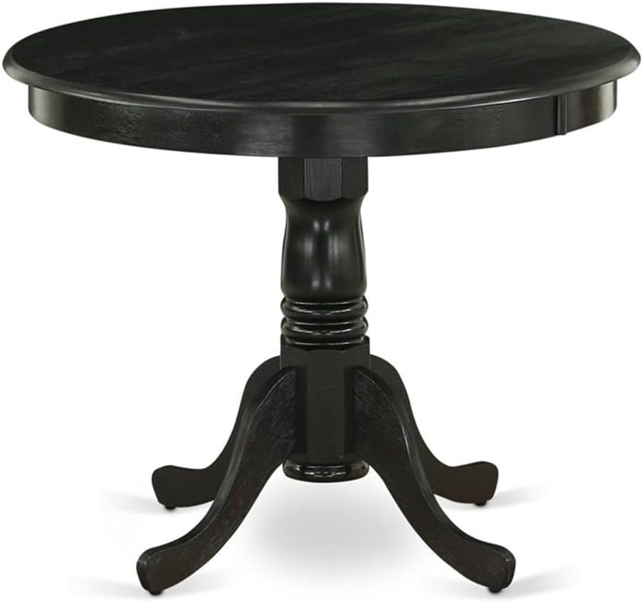 East West Furniture ANT-ABK-TP Antique Dining Room Table - a Round kitchen Table Top with Pedestal Base, 36x36 Inch, Wirebrushed Black