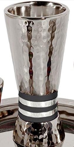 Havdallah Set Hammered Nickel Cone Shaped 4 Piece Set Designed with Black Rings