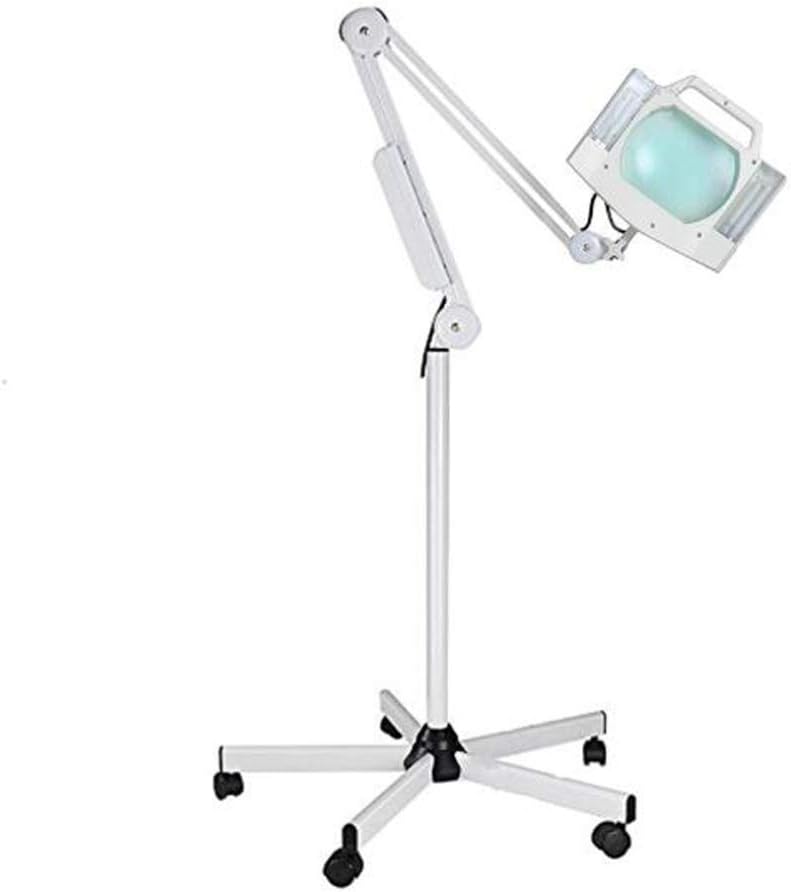 Magnifying Floor Lamp 5X Square Magnifier LED Light Adjustable Swivel Arm Beauty Magnifier Lamp with Rolling Floor Stand