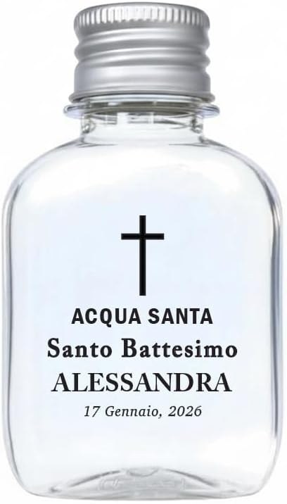 Personalized 100ml (3.4 oz) Holy Water Bottles (Empty) - TSA Travel Size Plastic Flask with Gold/Silver Cap - Custom Labels - First Holy Communion Keepsakes & Confirmation Gifts (200)