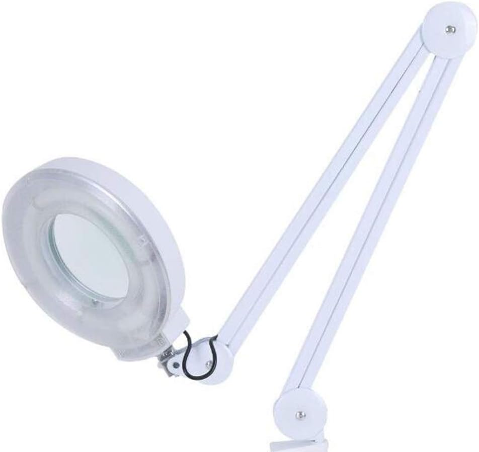 8X LED Magnifying Lamp with Clamp, Magnifier Glass Lamp, Full Spectrum Daylight Lens with Adjustable Swivel Arm Light for Desk Table Task Craft (White)