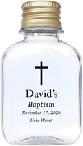Personalized 100ml (3.4 oz) Holy Water Bottles (Empty) - TSA Travel Size Plastic Flask with Gold/Silver Cap - Custom Labels - First Holy Communion Keepsakes & Confirmation Gifts (80)