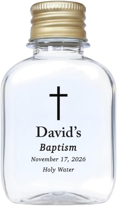 Personalized 100ml (3.4 oz) Holy Water Bottles (Empty) - TSA Travel Size Plastic Flask with Gold/Silver Cap - Custom Labels - First Holy Communion Keepsakes & Confirmation Gifts (80)