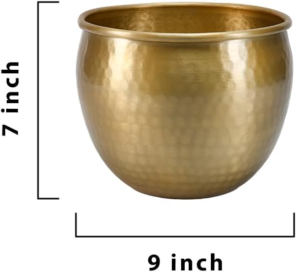 Serene Spaces Living Gold Brass Look Vintage Aluminum Vase - Perfect Decorative Accent for Plants, Weddings, and Events, Metallic Pot for Home, Medium, Measures 9' Diameter and 7' Tall