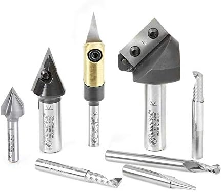 Amana Tool - AMS-130 8-PC Signmaking Starter CNC Router Bit Collection, 1/4 & 1/2' Sh