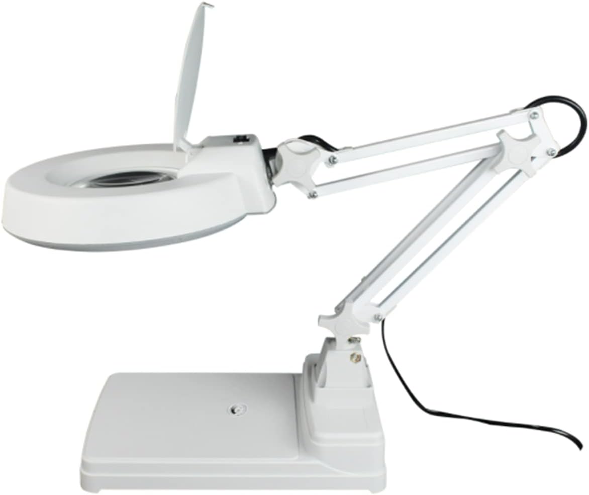 LED Magnifying Desk Lamp 5X Magnifier Light White Glass Super Bright Adjustable Desktop Lamp for Reading Desk Table Craft Task Workbench (5X Magnification)