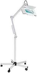 Magnifying Floor Lamp 5X Square Magnifier LED Light Adjustable Swivel Arm Beauty Magnifier Lamp with Rolling Floor Stand