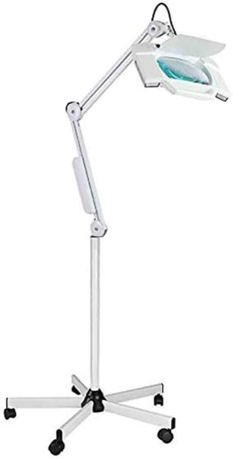 Magnifying Floor Lamp 5X Square Magnifier LED Light Adjustable Swivel Arm Beauty Magnifier Lamp with Rolling Floor Stand