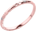 Modern Contemporary Rings 14K Rose Gold Diamond Accented Hammered Stackable Slender Ring with Starburst Engraved Flush Set Gems (J-K Color, I1-I2 Clarity)