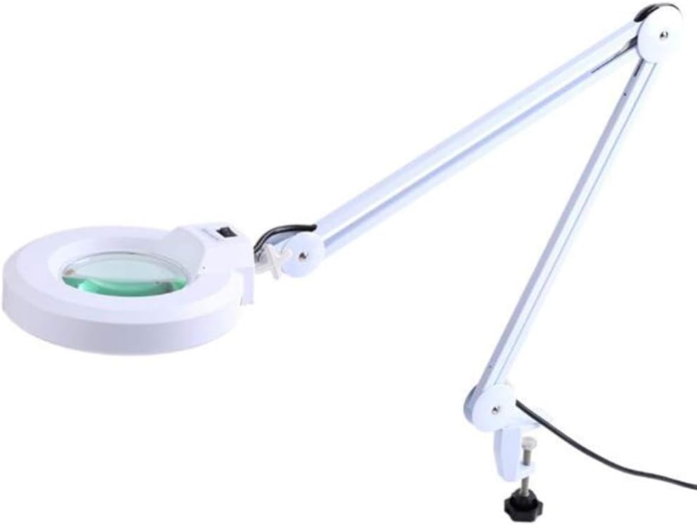 8X LED Magnifying Lamp with Clamp, Magnifier Glass Lamp, Full Spectrum Daylight Lens with Adjustable Swivel Arm Light for Desk Table Task Craft (White)