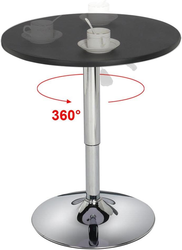 Yaheetech 3-Piece Round Bar Table and PU Leather Adjustable Swivel Armless Chairs, Modern Counter Height Table Set with 2 Bar Stool for Kitchen, Black