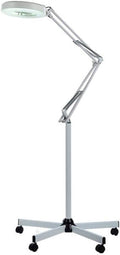 Magnifying Floor Lamp 8X LED Magnifier Floor Lamp - Salon 5 Wheel Rolling Base Adjustable Swivel Arm Reading Magnifier Lamp with Gooseneck