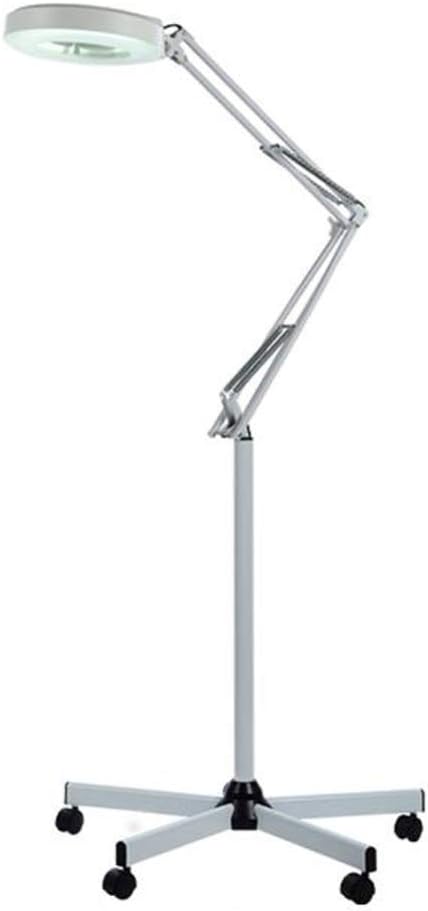 Magnifying Floor Lamp 8X LED Magnifier Floor Lamp - Salon 5 Wheel Rolling Base Adjustable Swivel Arm Reading Magnifier Lamp with Gooseneck