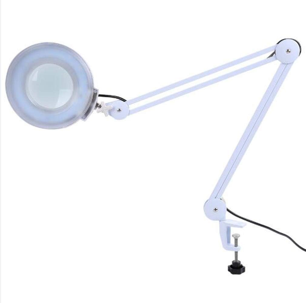 GeRRiT 8X LED Magnifying Lamp with Clamp, Magnifier Glass Lamp, Full Spectrum Daylight Lens with Adjustable Swivel Arm Light for Desk Table Task Craft Or Workbench A/Black, White