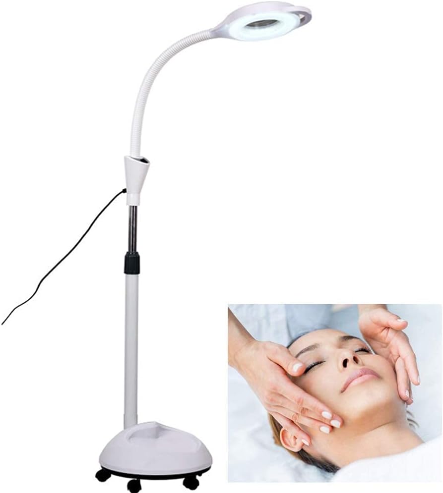 Magnifying Glass,Magnifier 8X Magnifier Lamp Floor Standing, Magnifying Light Adjustable Wheels for Skincare Beauty Nail Manicure Tattoo Salon and Home Use
