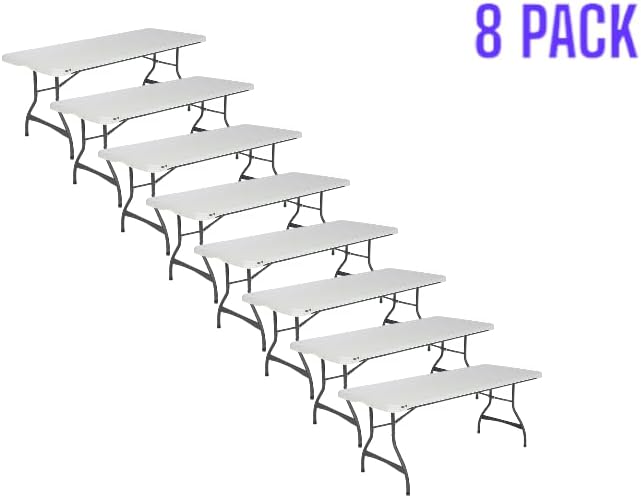 Generic Heavy Duty Lifetime Rectangular 6 Foot Commercial Grade Stacking Folding Utility Table for Dining, Picnic, and Party (White Granite, 8 Pack)